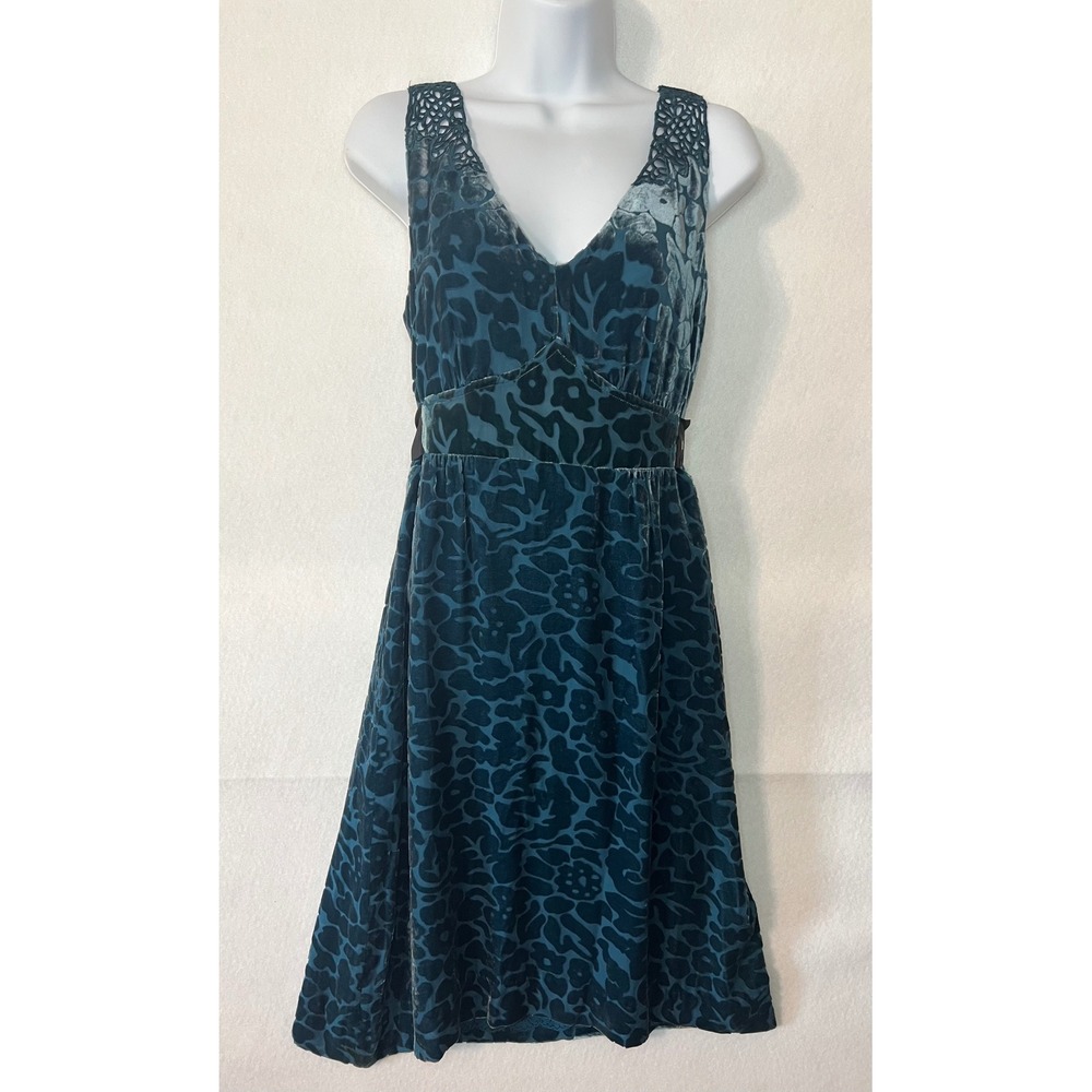 Moulinette Soeurs Whimsigoth Fairy Crochet Teal Burnout Velvet Lace Midi Sz 4